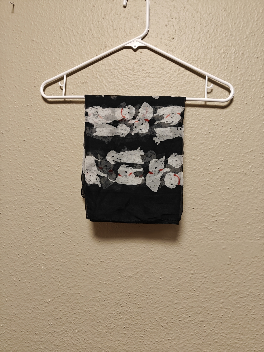 Black Sheer Scarf with White Dalmatians and Red Collars